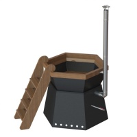 Банный чан 6 граней на подставке с ветрозащитой/печь (Чёрный) Банный чан 6 граней на подставке с ветрозащитой/печь (Чёрный)